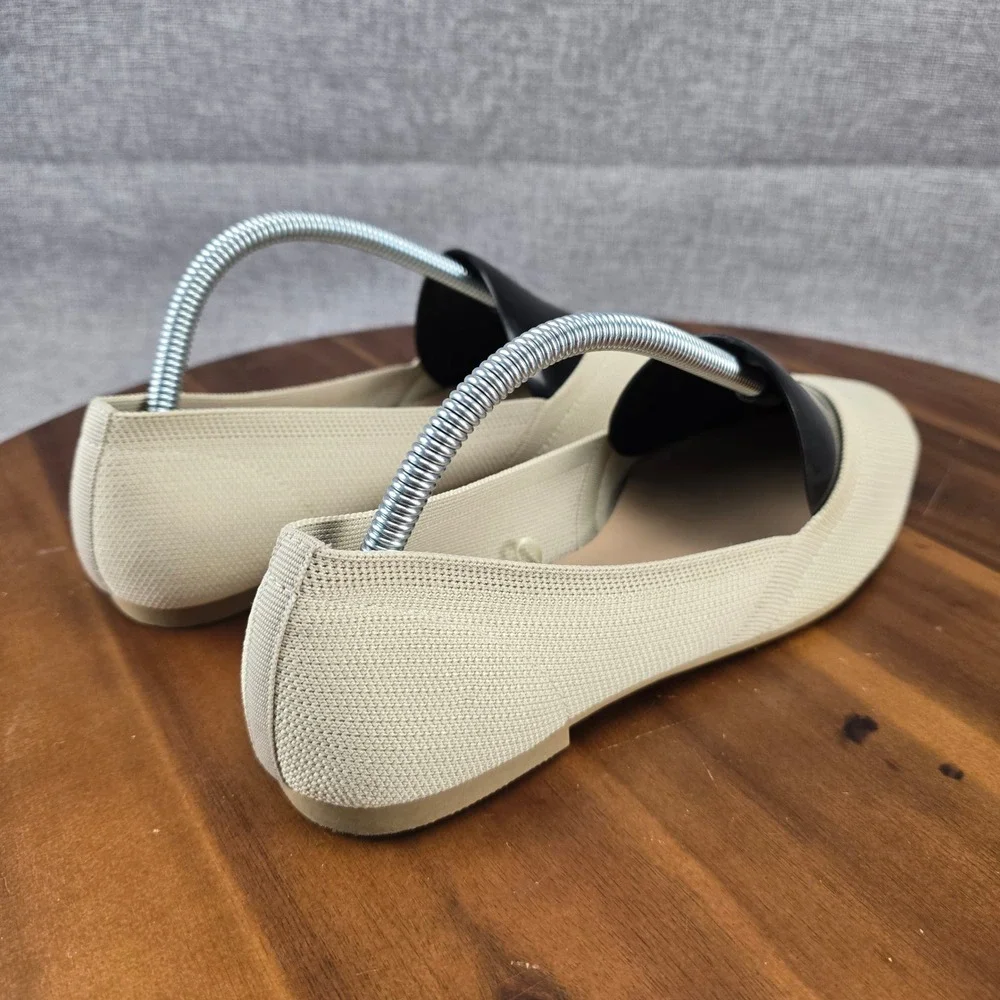 Time and Tru Womens Flats Sz 9 Beige Knit Pointed Toe Slip On Memory Foam Loafer